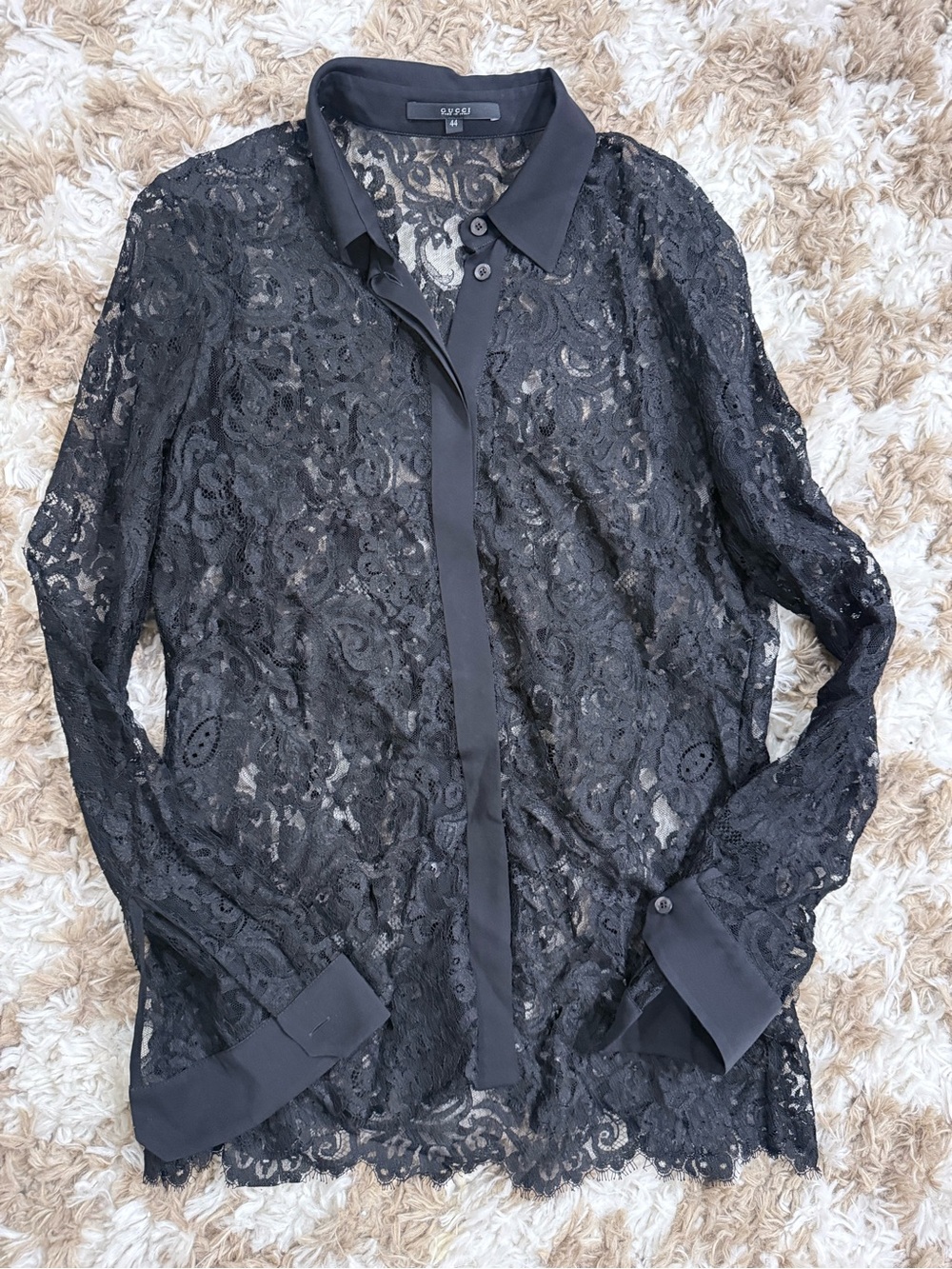 Gucci Black Lace Button-Up Blouse - Picture 2 of 3